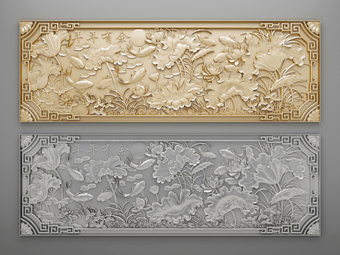 Chinese lotus leaf lotus flower relief