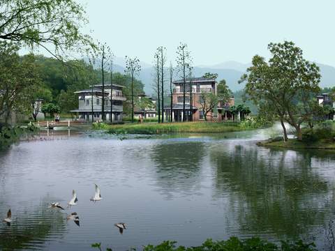 Neo-Chinese Style wetland landscape psd