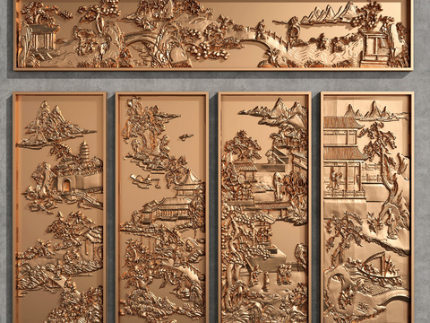 Neo-Chinese Style Copper Landscape Relief