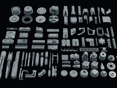 Modern science fiction spacecraft mechanical parts