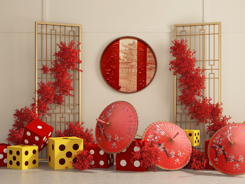 New Chinese Mid-Autumn Festival Red Gold Window Art Display