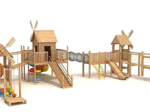 Modern wooden house children's slide play equipment