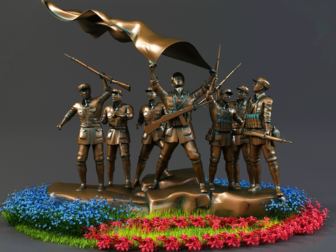 Modern Red Army Revolutionary Copper Sculpture