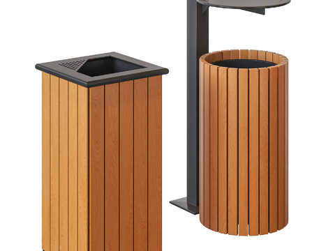 Modern outdoor wooden trash can