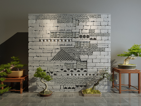 Neo-Chinese Style brick wall pine landscape sketch