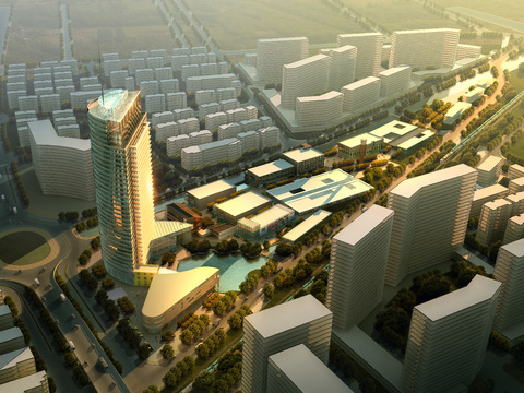 modern business district planning bird's eye psd