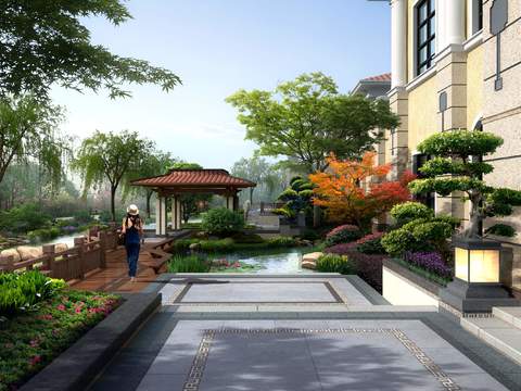 modern courtyard garden landscape psd