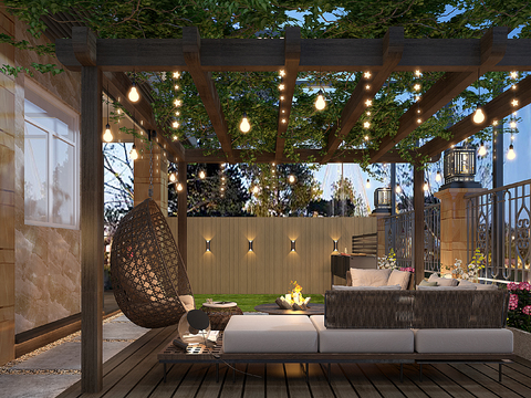 Modern Patio Terrace Garden Night View