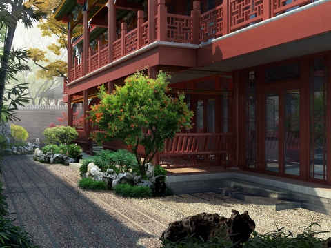 Chinese ancient courtyard psd