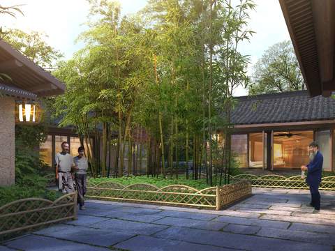 new chinese courtyard garden landscape psd