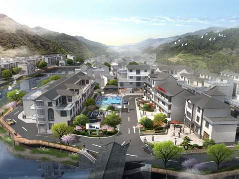 new chinese residential building appearance bird's eye view psd