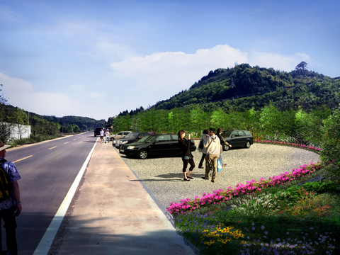 Neo-Chinese Style rural road bridge landscape psd