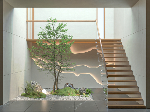 Stairwell landscaping suspended stairs