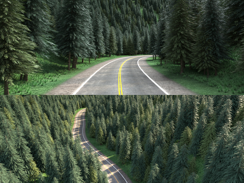 Modern Mountain Forest Highway Landscape