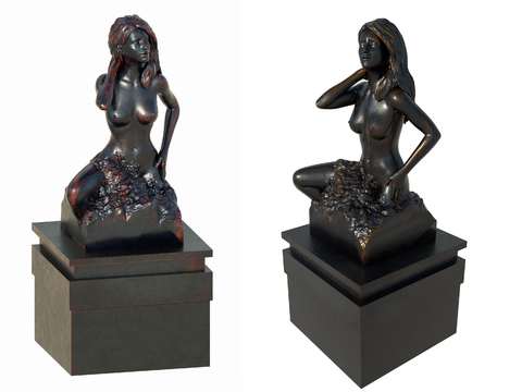 Modern Black Copper Girl Sculpture