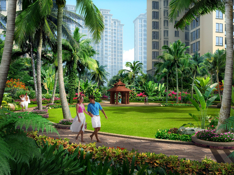 modern tropical residential district landscape psd