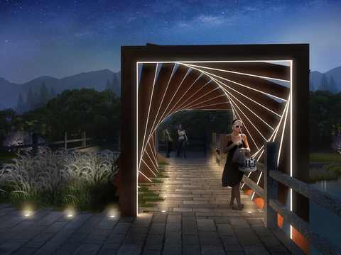 modern covered bridge appearance night scene psd