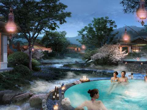 Neo-Chinese Style hot spring landscape psd