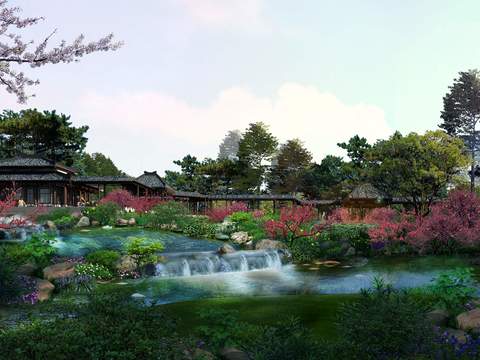 Neo-Chinese Style wetland landscape psd