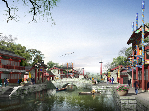 Chinese ancient building folk psd