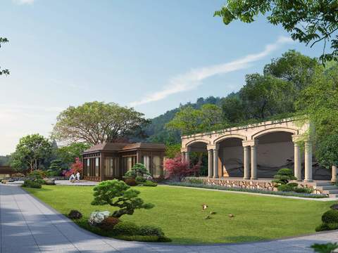 Neo-Chinese Style park landscape psd