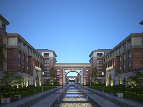 Night view of the inner court of Jianou School