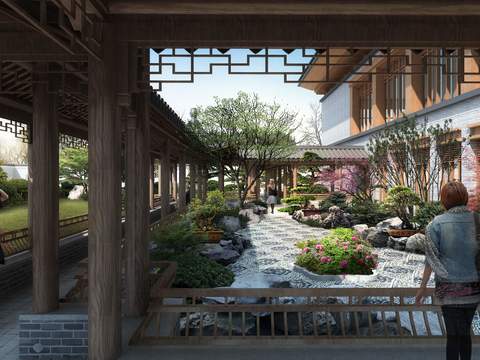 Neo-Chinese Style garden landscape psd