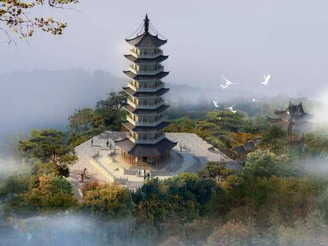 chinese pagoda landscape psd