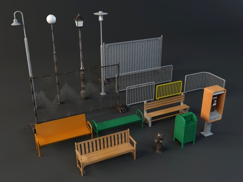 Modern street lamp multi-person bench