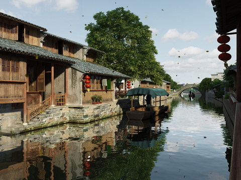 Chinese-style ancient town river