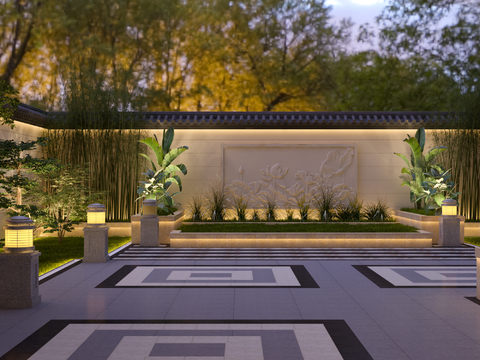 New Chinese Villa Courtyard Garden