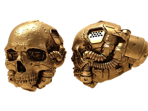 Modern Metal Skull Helmet Sculpture