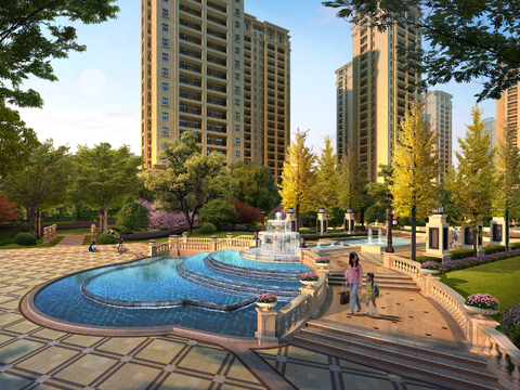 modern community park fountain psd