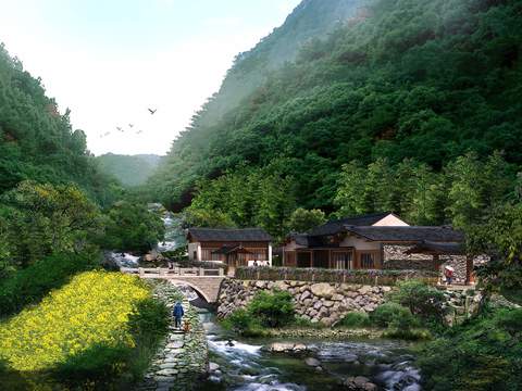 Chinese style rural residential Garden Landscape psd