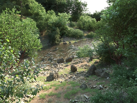 Natural Wind Mountain Forest Stream Landscape