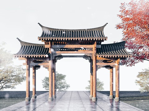 Chinese solid wood archway