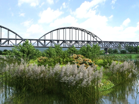 Architectural appearance of modern iron bridge