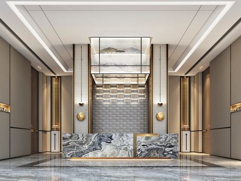 Neo-Chinese Style Affordable Luxury Style Hotel Front Desk Lobby