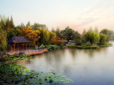 Neo-Chinese Style wetland landscape psd