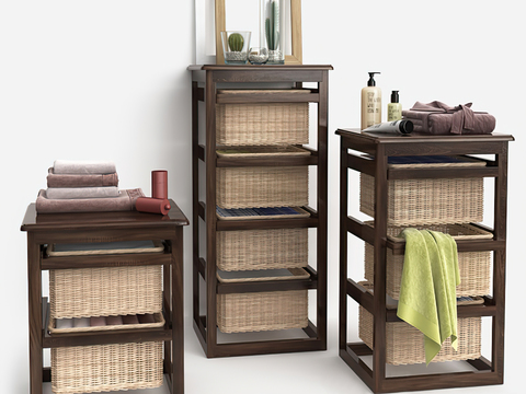 Modern Bathroom Rattan Storage Basket Rack