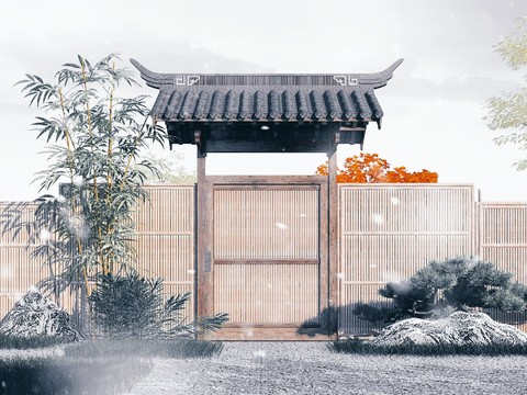 Chinese Fence Courtyard Gate Sketches