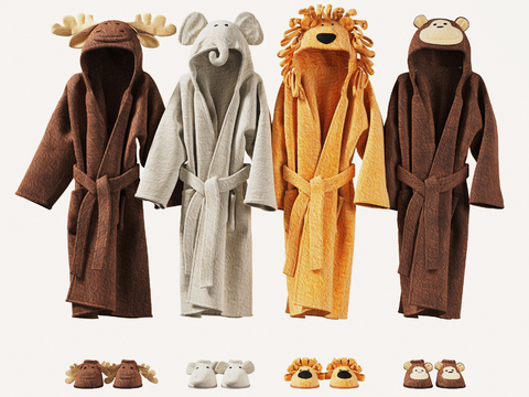 Modern Kids Animal Bathrobe Slippers