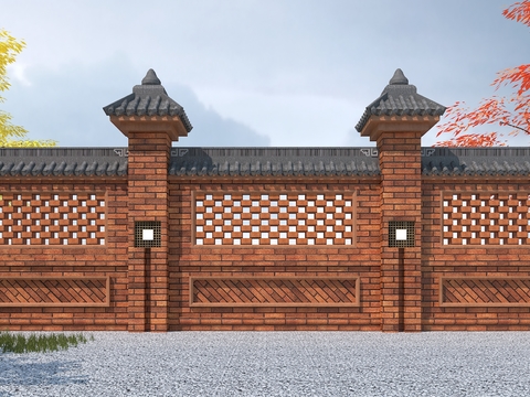 Chinese red brick fence