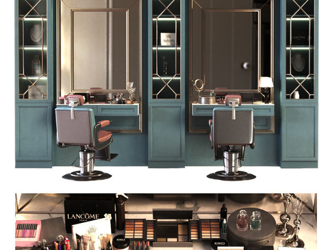 American barber table and chairs Hair-cutting Equipment d model