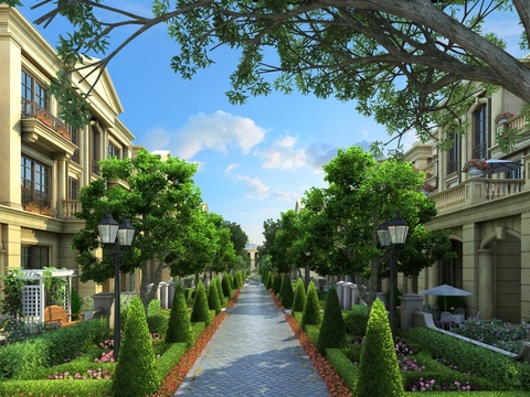 European Villa Residential Landscape