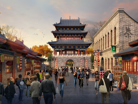 Chinese style city building ancient building commercial street