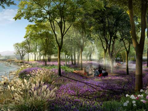 Modern Lavender Wetland Landscape psd