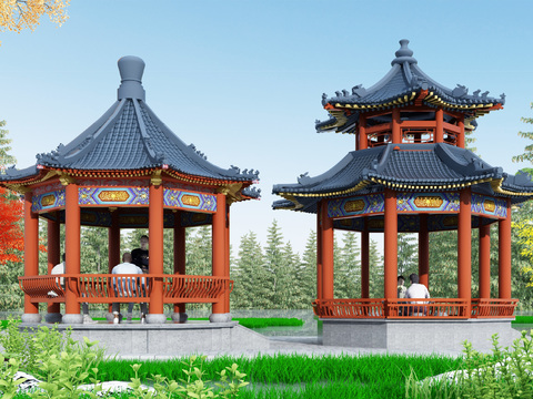 New Chinese Courtyard Pavilion Gardening Sits