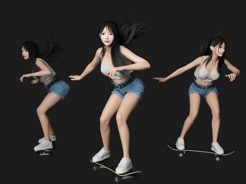 Skateboarding girl sports girl beauty figure