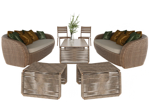 Natural wind rattan outdoor sofa set